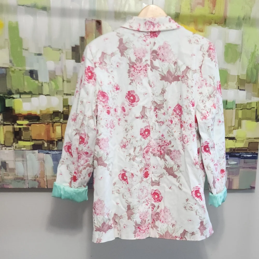 New!For Love And Lemons Weston Denim Floral‎ Women's Blazer - Pink and White